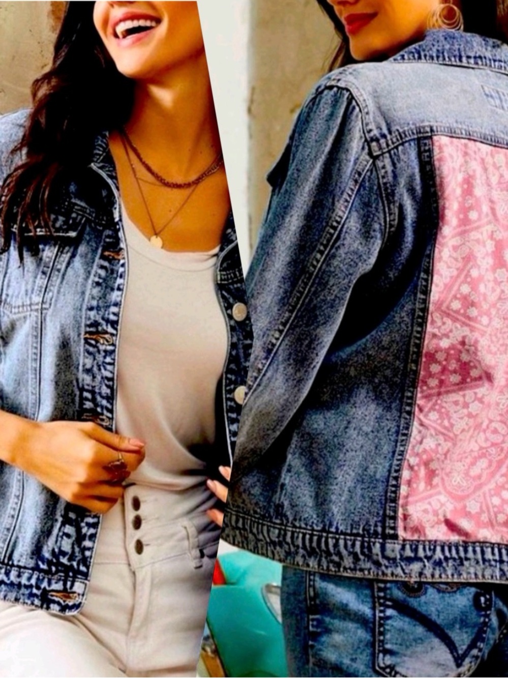 💕Acid Wash Floral Contrast Denim Jacket💕